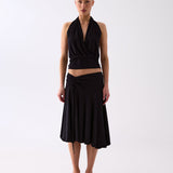 Celia Gathered Tie Skirt - Black