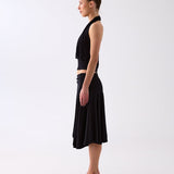 Celia Gathered Tie Skirt - Black
