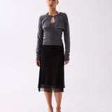 Noire Sheer Hem Midi Skirt - Black
