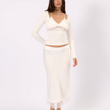 Noa Lace Long Sleeve Top - White