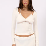 Noa Lace Long Sleeve Top - White