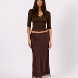 Valerie Satin Lace Skirt - Brown