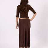 Valerie Satin Lace Skirt - Brown