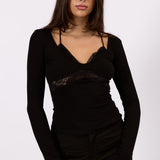 Noa Lace Long Sleeve Top - Black