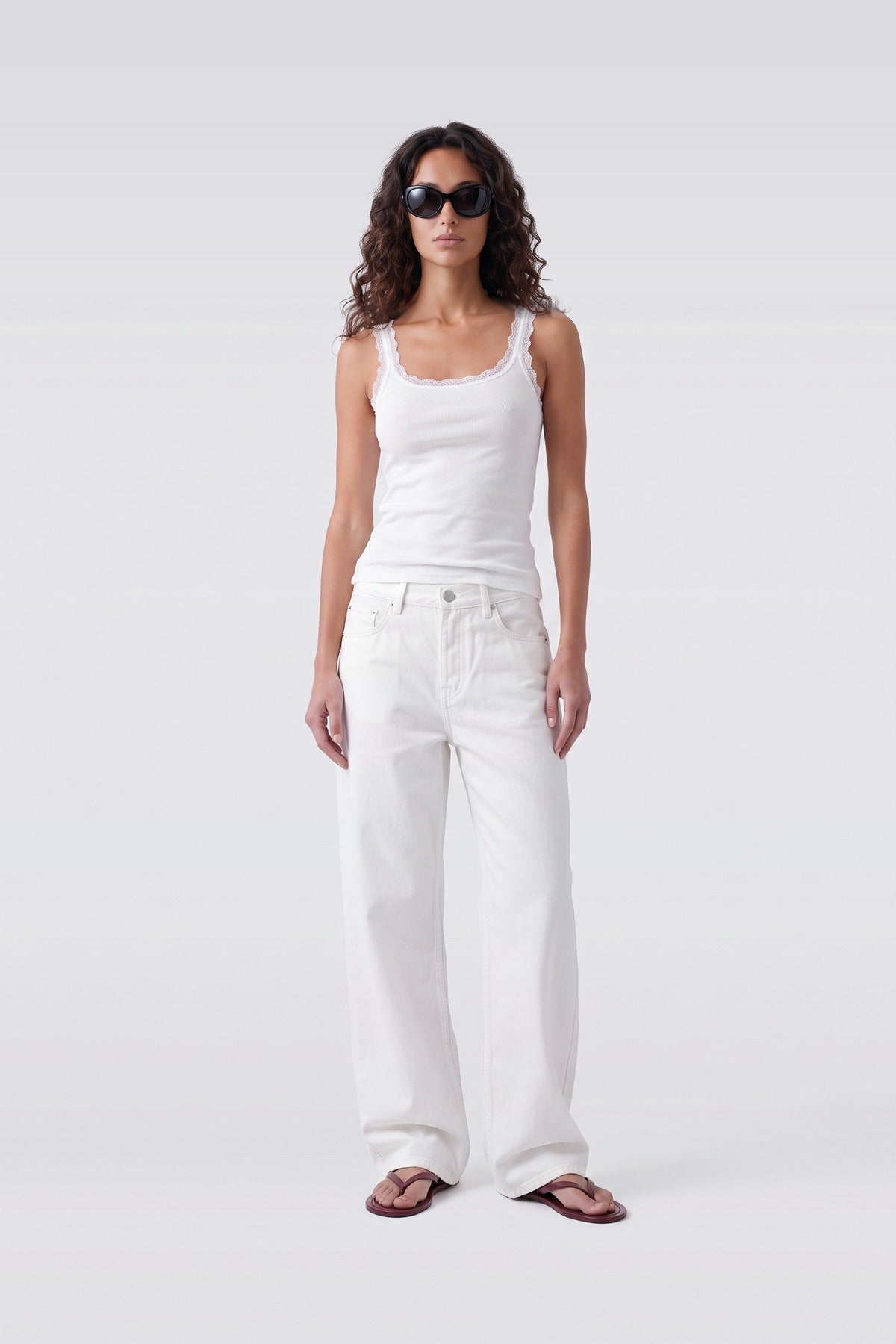 Lace Trim Tank White - front view