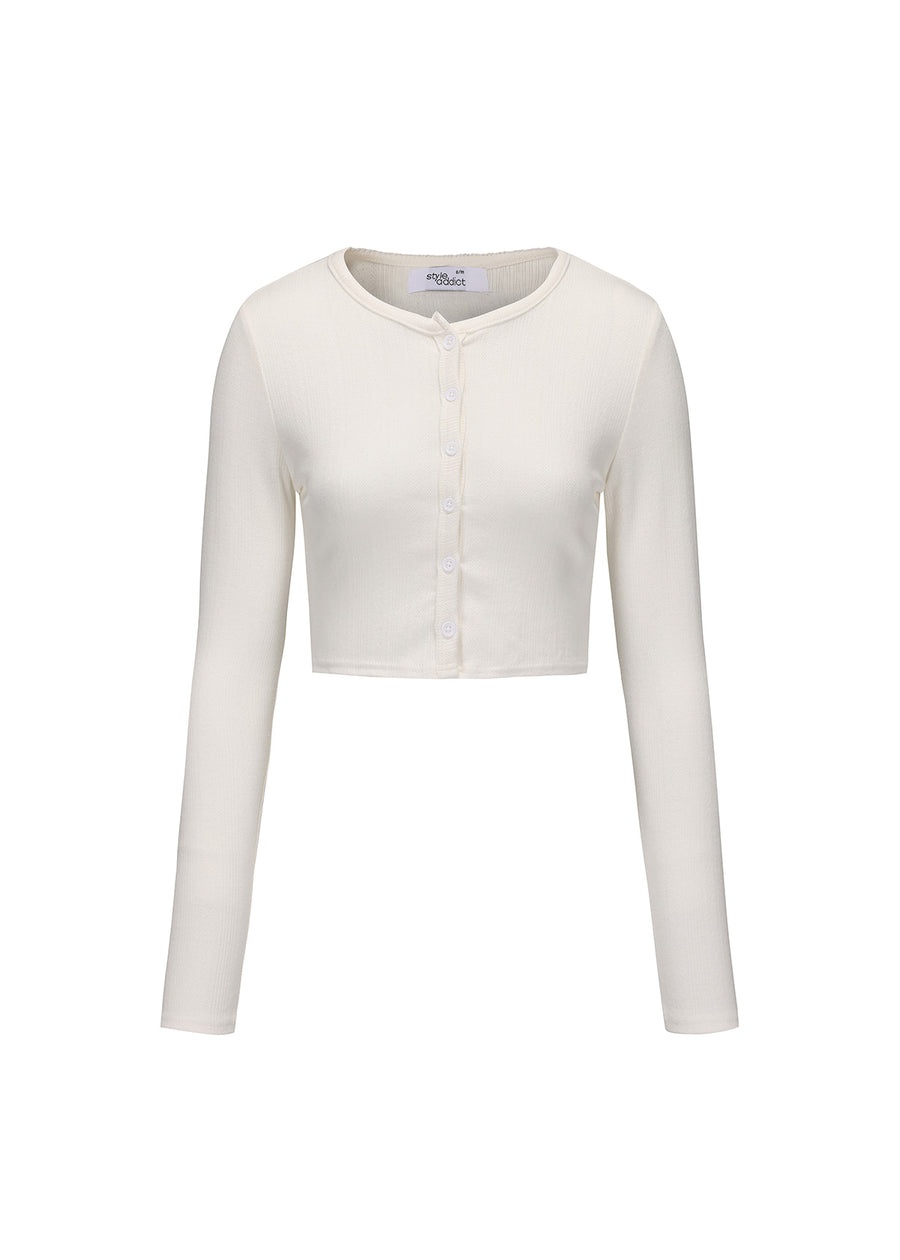 Andrea Pointelle Crop Cardigan - White