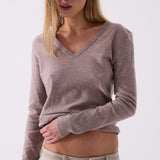 Anouk V-Neck Knit in Beige – close up detail
