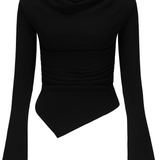 Asher Ruched Long Sleeve Top - Black
