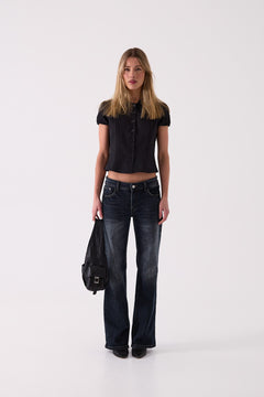 Colette Puff Sleeve Blouse in Black – front view