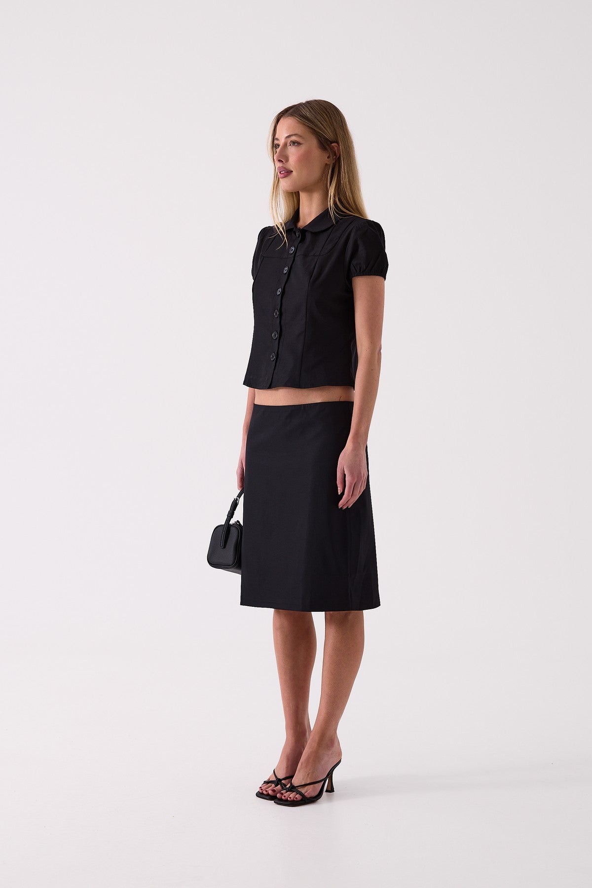Colette Midi Skirt in Black – close up detail