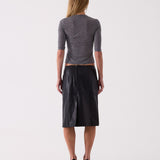 Esme Leather Midi Skirt in Black – back view