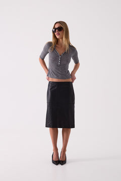 Esme Leather Midi Skirt in Black – front view