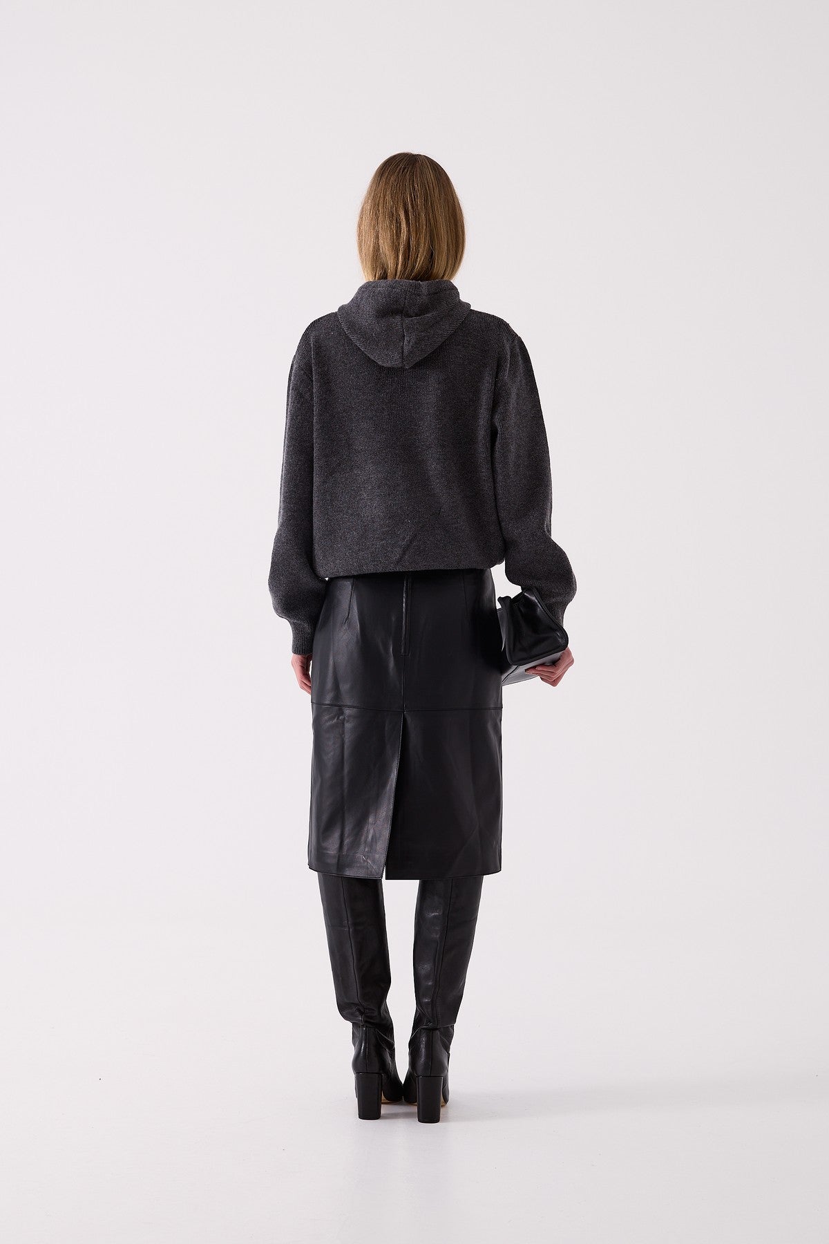 Frankie Hooded Knit in Charcoal – back view