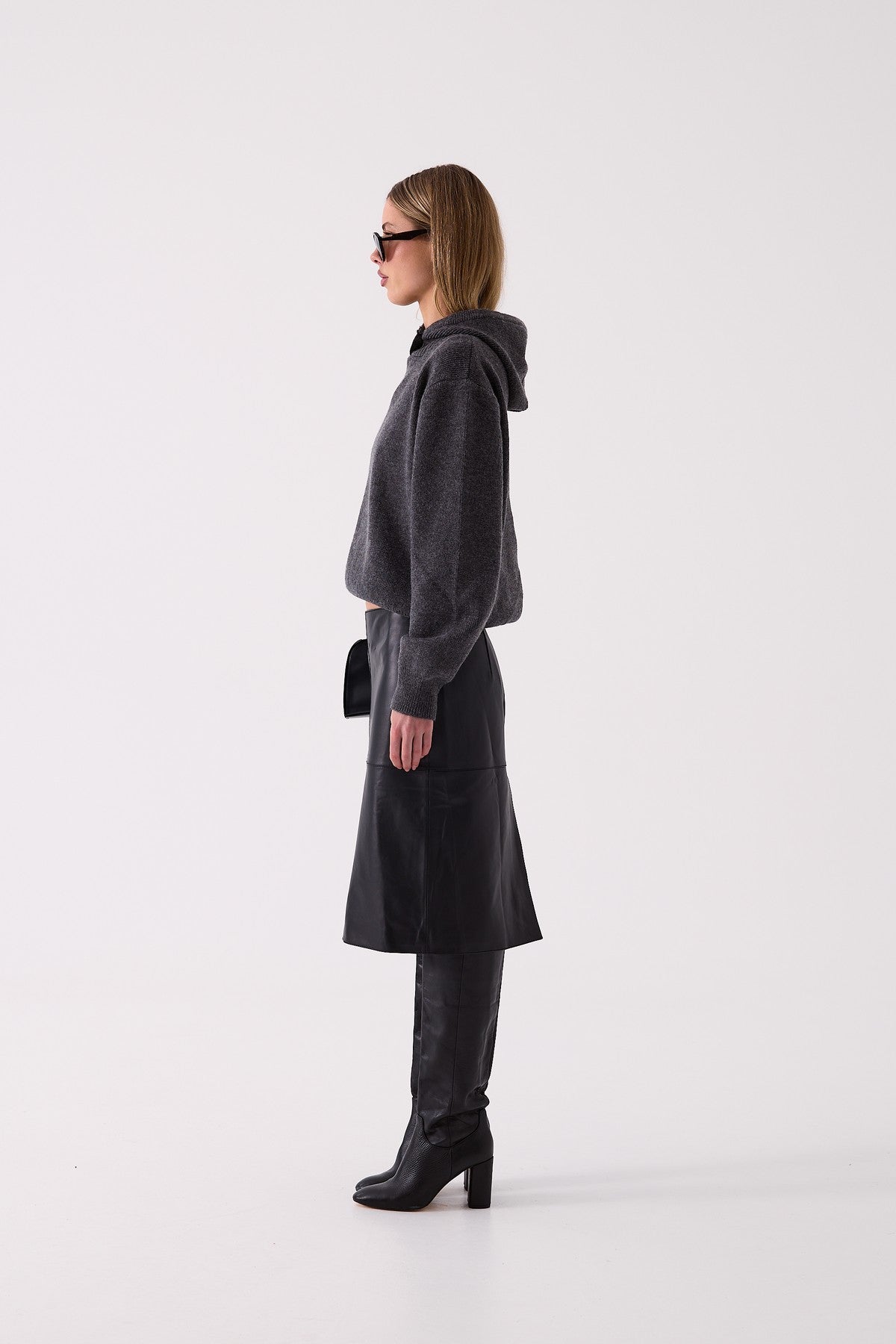 Frankie Hooded Knit in Charcoal – side view
