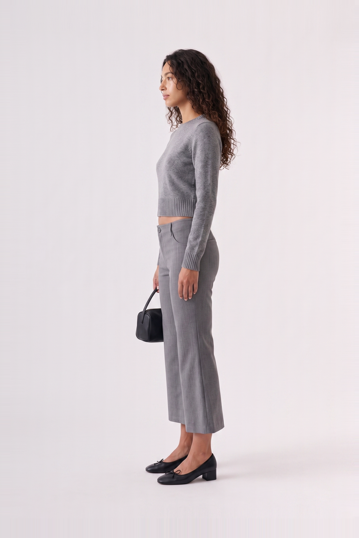 Simone Cropped Flare Pant in Grey Marle – side view