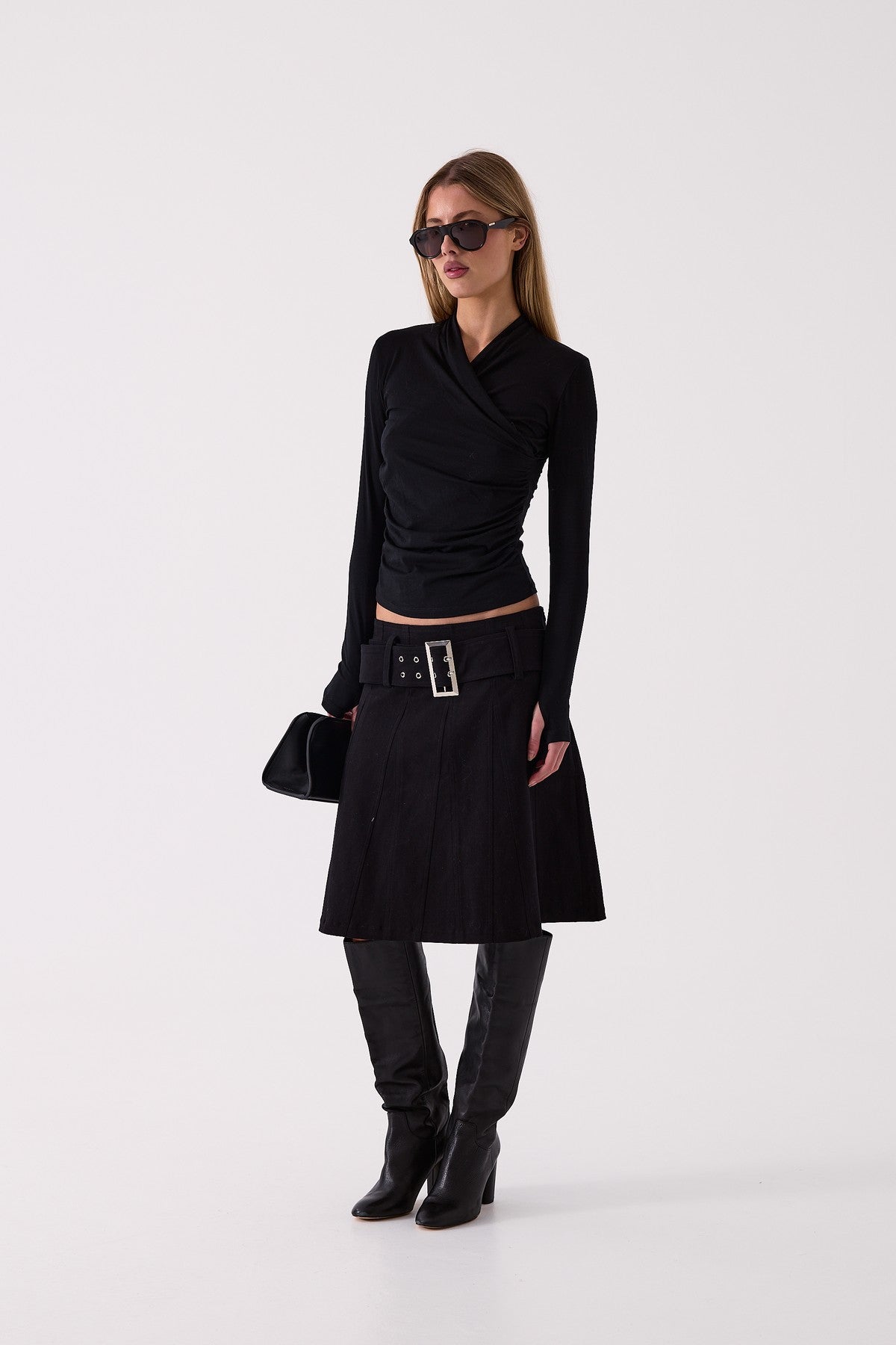 Juno Wrap Top in Black – front view