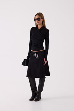 Juno Wrap Top in Black – front view
