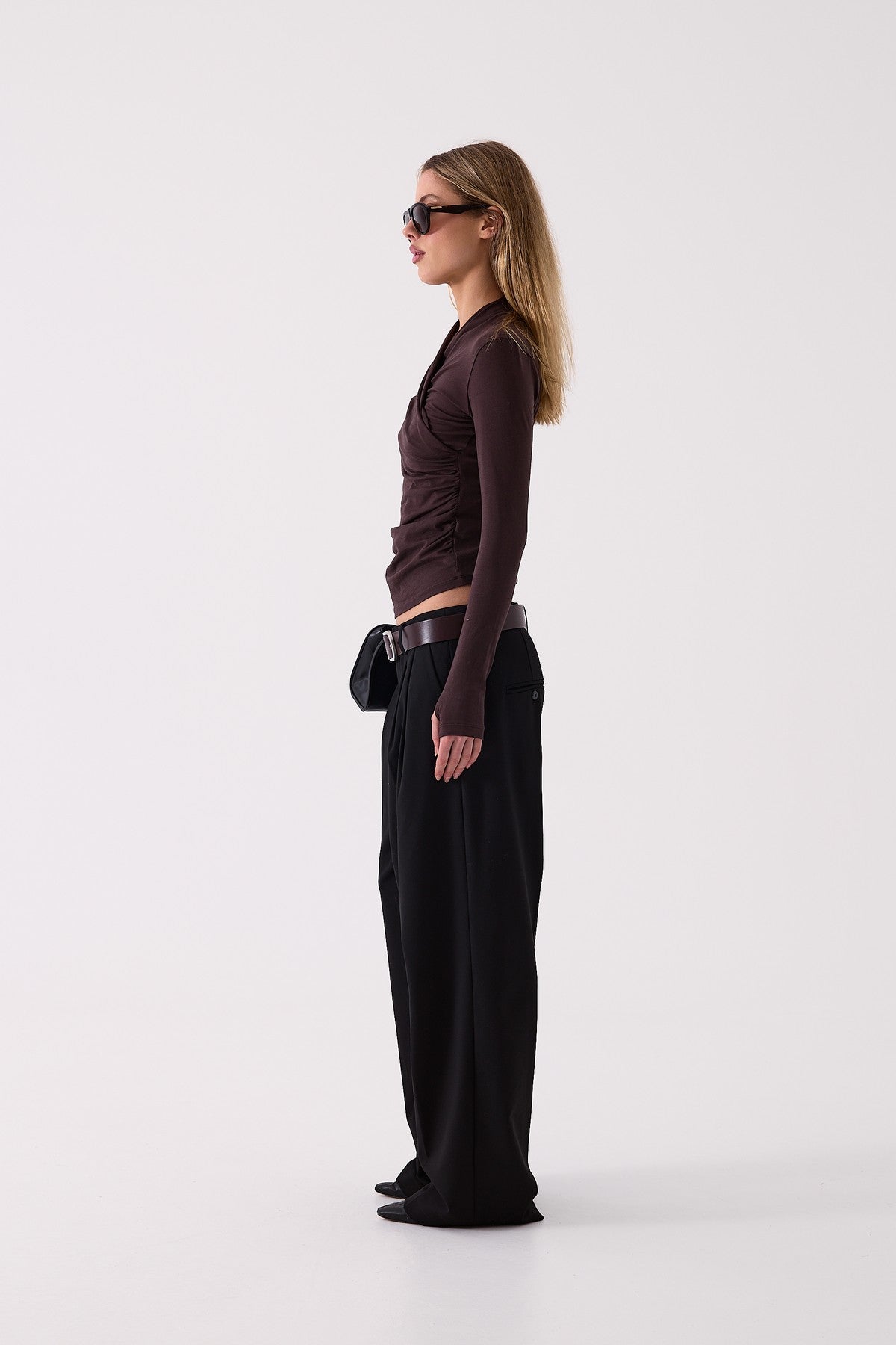 Delphine Pleated Trouser in Black – side view