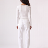 Lia Lace Trim Long Sleeve Top - White