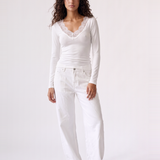 Lia Lace Trim Long Sleeve Top - White