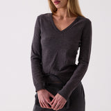 Margot Flared Trouser in Grey Marle – close up detail
