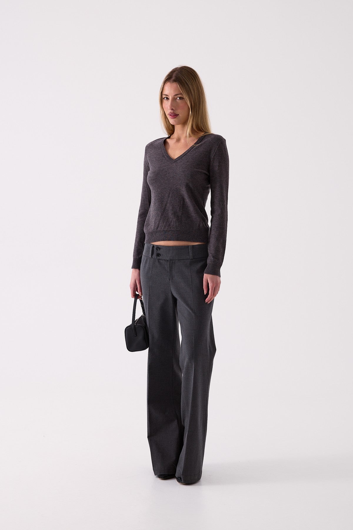 Margot Flared Trouser in Grey Marle – front view