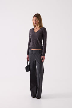 Margot Flared Trouser in Grey Marle – front view