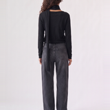 Wren Top in black — back view of the soft knit long-sleeve top